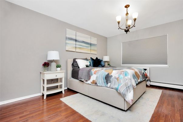 Bedroom, Chandelier, Interior, Wood Texture Flooring