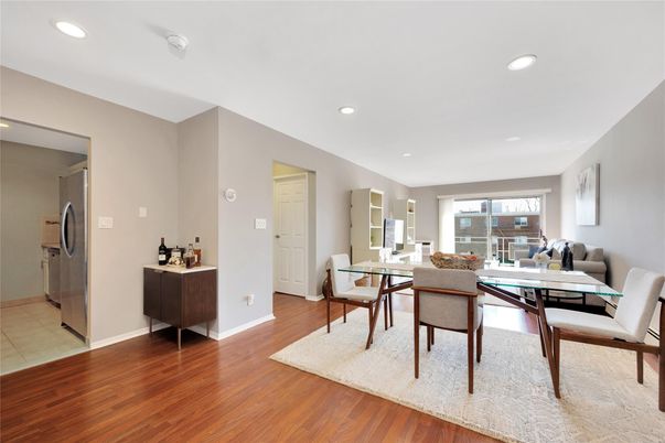 Dining room, Interior, Recessed Lighting, Wood Texture Flooring