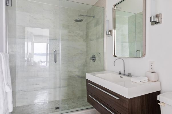 Bathroom, Glass Shower, Interior, Marble Walls