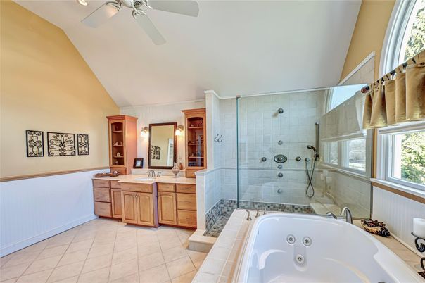 Bathroom, Dual Sink Vanities, Glass Shower, Interior, Tile Countertops