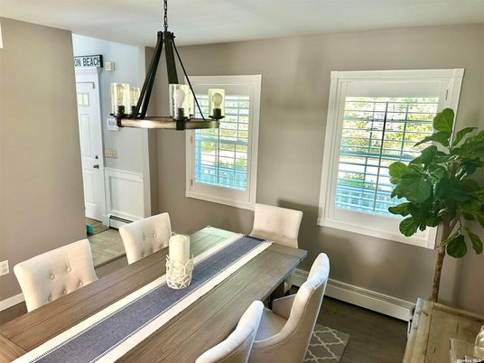 Dining room, Interior, Pendant Lights, Wood Texture Flooring