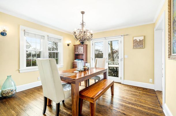 Chandelier, Dining room, Interior, Wood Texture Flooring