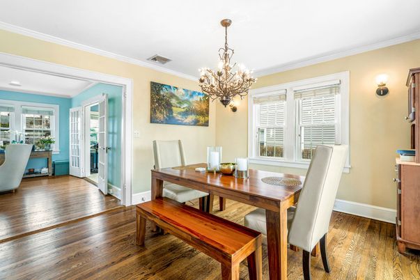 Chandelier, Dining room, Interior, Wood Texture Flooring