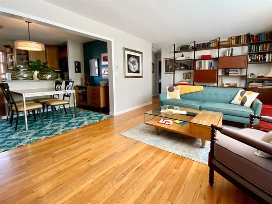 Dining room, Interior, Living room, Pendant Lights, Wood Texture Flooring
