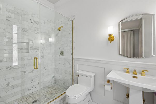 Bathroom, Glass Shower, Interior, Marble Walls