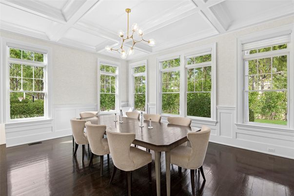 Chandelier, Dining room, Interior, Pendant Lights, Wood Texture Flooring