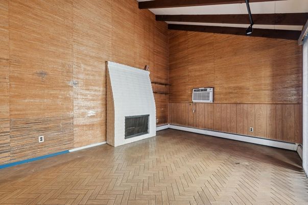 Empty room, Fireplace, Interior, Wood Texture Flooring, Wooden Walls
