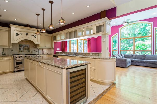 Interior, Kitchen, Living room, Pendant Lights, Recessed Lighting, Stainless Steel Appliances, Wood Texture Flooring