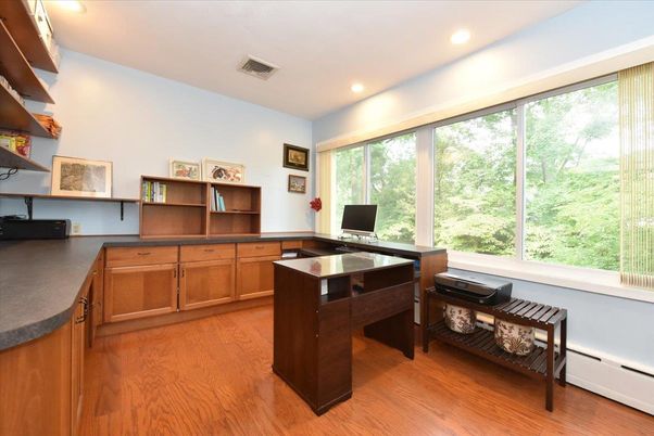 Home Office, Interior, Recessed Lighting, Wood Texture Flooring