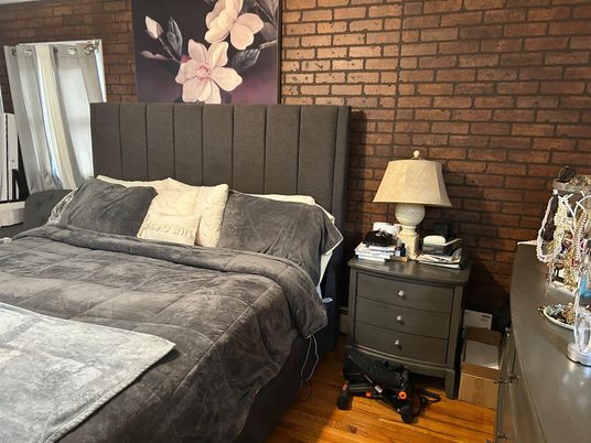 Bedroom, Interior, Stone Walls, Wood Texture Flooring