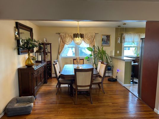 Chandelier, Dining room, Interior, Pendant Lights, Wood Texture Flooring