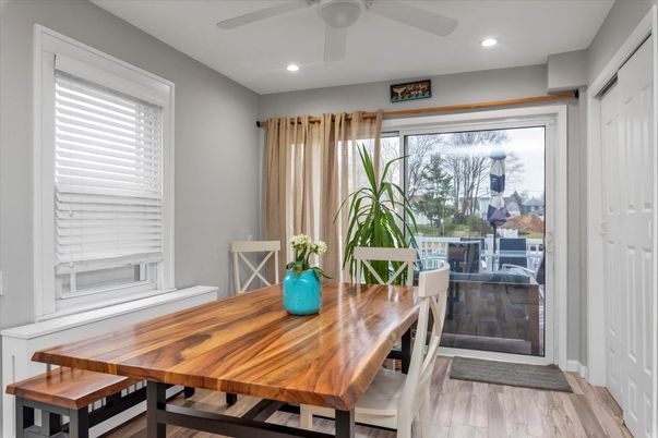 Dining room, Interior, Recessed Lighting, Wood Texture Flooring