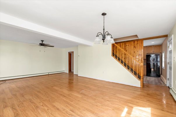 Chandelier, Empty room, Interior, Recessed Lighting, Wood Texture Flooring