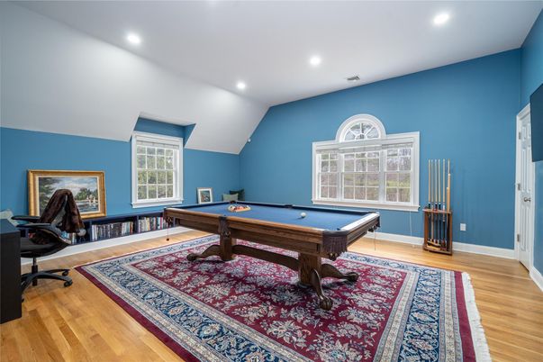 Billiard Table, Game Room, Interior, Recessed Lighting, Wood Texture Flooring