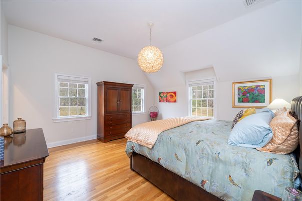 Bedroom, Interior, Pendant Lights, Wood Texture Flooring