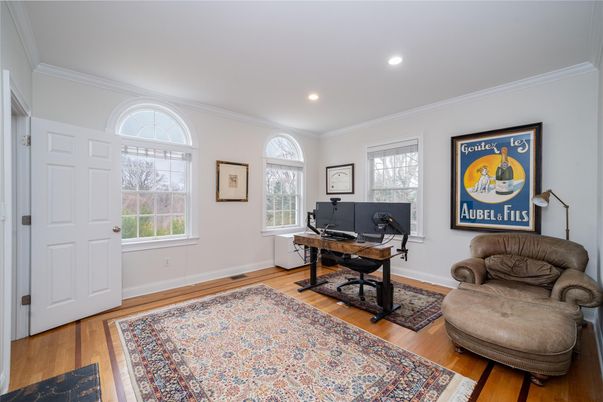 Home Office, Interior, Recessed Lighting, Wood Texture Flooring