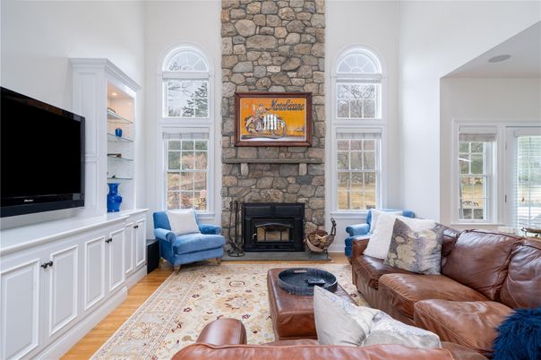 Fireplace, Interior, Living room, Stone Walls, Wood Texture Flooring