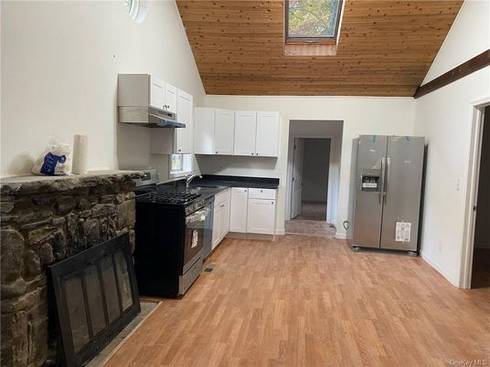 Fireplace, Interior, Kitchen, Wooden Ceilings, Wood Texture Flooring