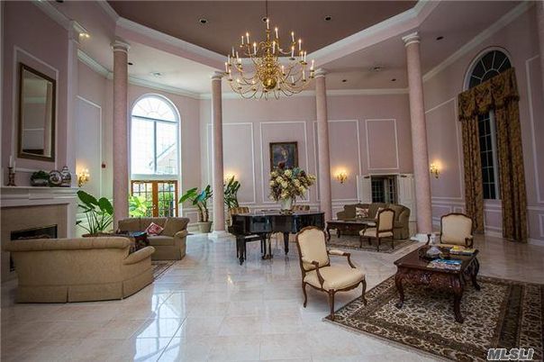 Chandelier, Fireplace, Interior, Living room, Piano, Recessed Lighting