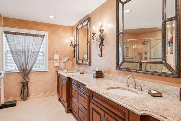 Bathroom, Dual Sink Vanities, Glass Shower, Interior, Recessed Lighting