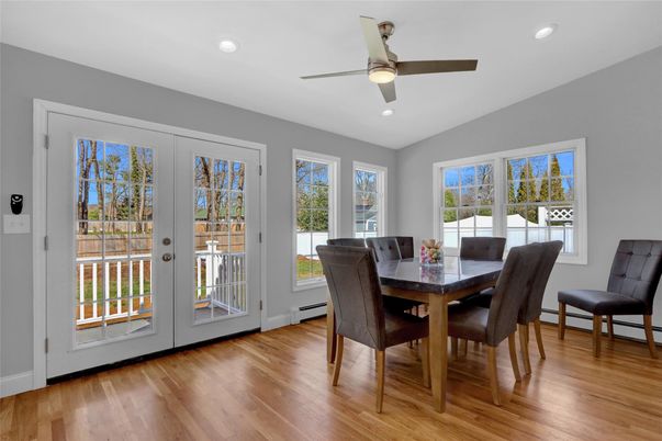 Dining room, Interior, Recessed Lighting, Wood Texture Flooring