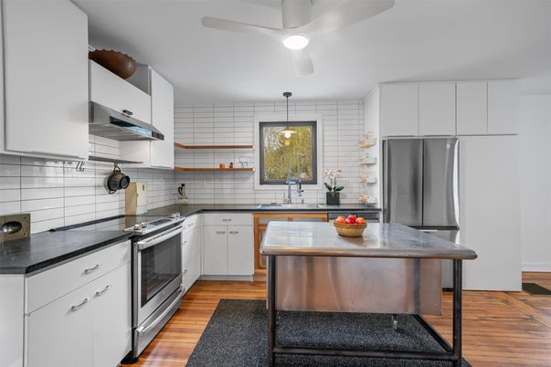 Interior, Kitchen, Stainless Steel Appliances, Wood Texture Flooring