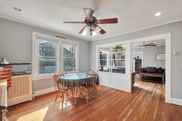 Dining room, Interior, Recessed Lighting, Wood Texture Flooring