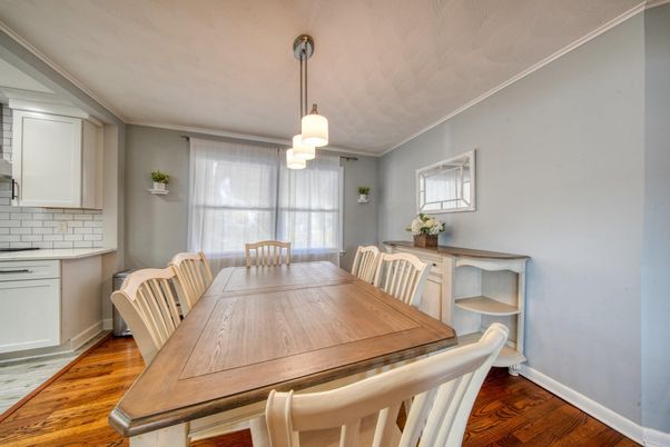 Dining room, Interior, Pendant Lights, Wood Texture Flooring