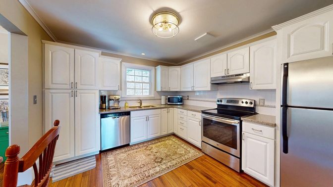 Interior, Kitchen, Stainless Steel Appliances, Wood Texture Flooring
