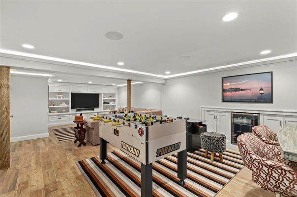 Game Room, Interior, Recessed Lighting, Wood Texture Flooring