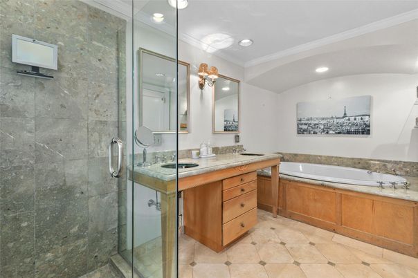 Bathroom, Glass Shower, Interior, Recessed Lighting