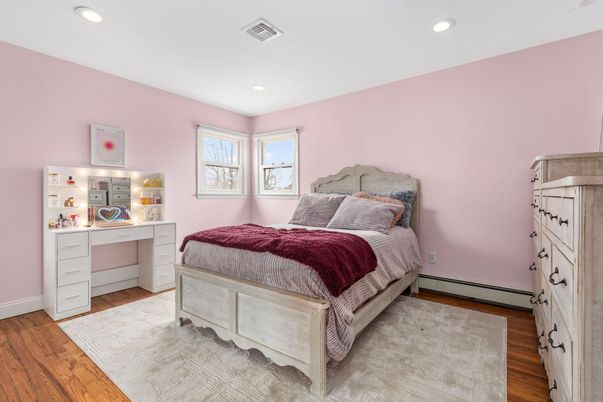 Bedroom, Interior, Recessed Lighting, Wood Texture Flooring
