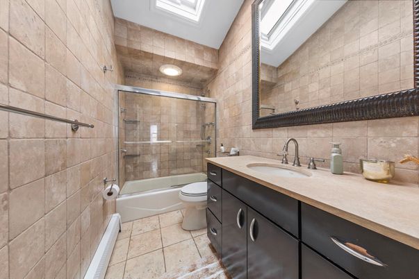 Bathroom, Glass Shower, Interior, Recessed Lighting, Stone Walls