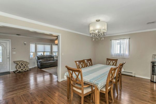 Chandelier, Dining room, Interior, Wood Texture Flooring
