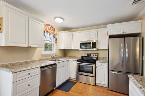 Interior, Kitchen, Stainless Steel Appliances, Wood Texture Flooring