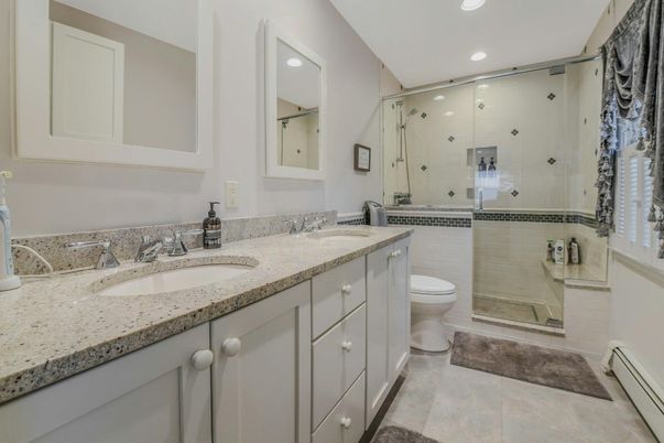 Bathroom, Dual Sink Vanities, Glass Shower, Interior, Recessed Lighting