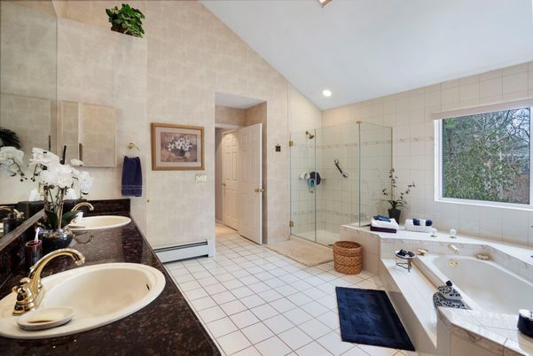 Bathroom, Dual Sink Vanities, Glass Shower, Interior, Recessed Lighting
