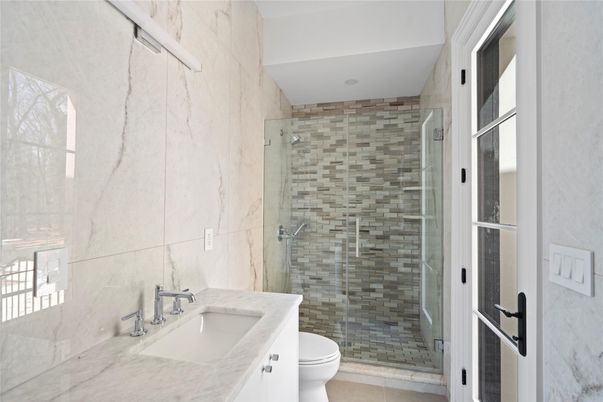 Bathroom, Glass Shower, Interior, Marble Walls