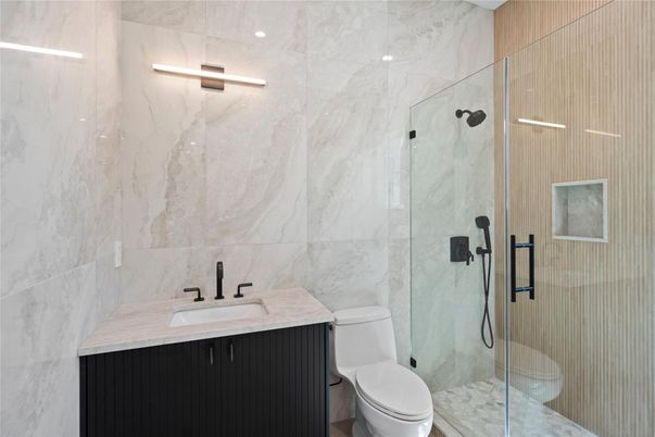 Bathroom, Glass Shower, Interior, Marble Walls