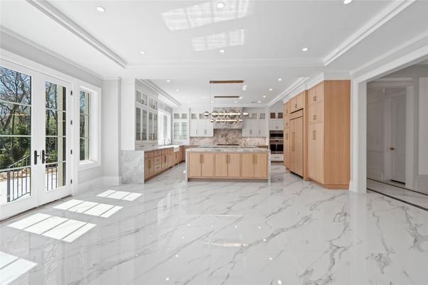 Interior, Kitchen, Marble, Pendant Lights, Recessed Lighting, Stainless Steel Appliances