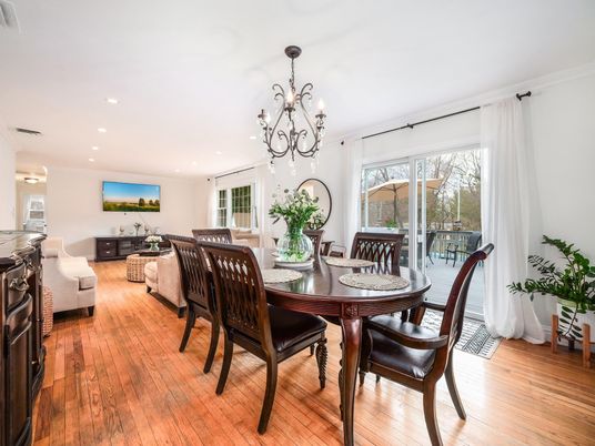 Chandelier, Dining room, Interior, Living room, Recessed Lighting, Wood Texture Flooring