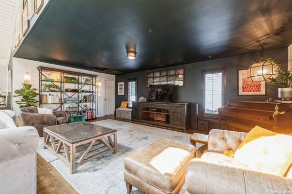 Fireplace, Interior, Living room, Pendant Lights, Piano, Wood Texture Flooring
