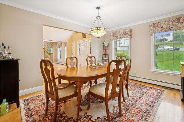 Dining room, Interior, Pendant Lights, Wood Texture Flooring