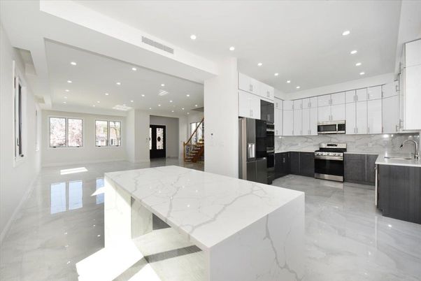 Interior, Kitchen, Marble, Recessed Lighting, Stainless Steel Appliances
