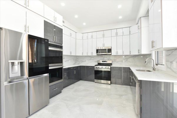 Interior, Kitchen, Marble, Marble Walls, Recessed Lighting, Stainless Steel Appliances