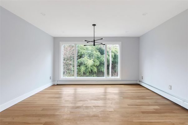 Empty room, Interior, Pendant Lights, Recessed Lighting, Wood Texture Flooring