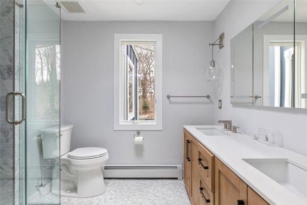 Bathroom, Dual Sink Vanities, Glass Shower, Interior