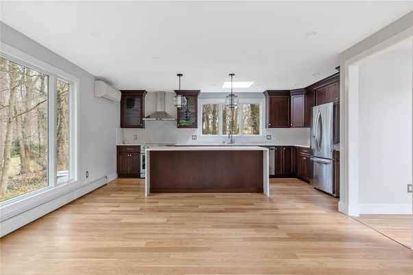 Interior, Kitchen, Pendant Lights, Wood Texture Flooring