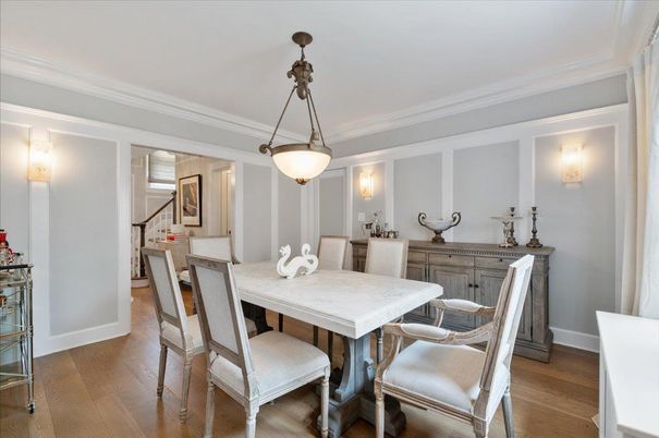 Dining room, Interior, Pendant Lights, Wood Texture Flooring