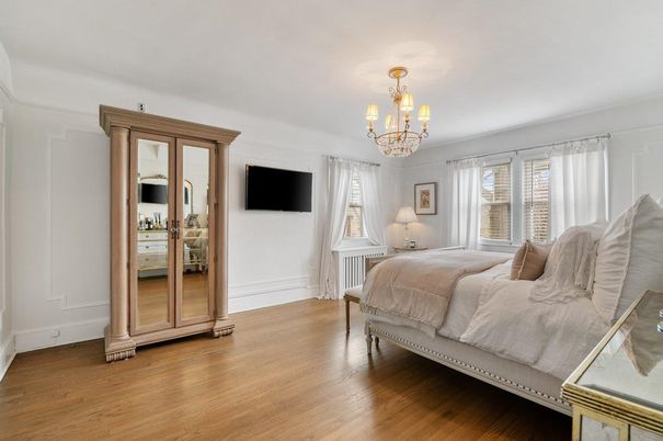 Bedroom, Chandelier, Interior, Wood Texture Flooring